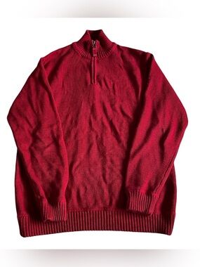 Eddie Bauer Quarter Zip Sweater Mens Medium Red Heavy 100% Cotton Knit Pullover